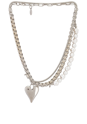 8 Other Reasons Heart Chain Necklace in Metallic Silver.