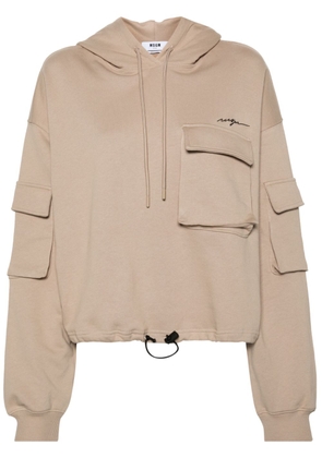 MSGM logo-embroidered cropped hoodie - Neutrals