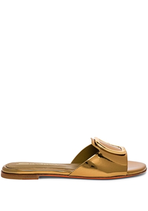 Santoni buckle-detail mirrored-finish sandals - Gold