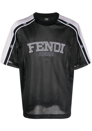 FENDI logo-embroidered mesh T-shirt - Black