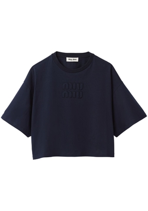 Miu Miu logo-patch cropped T-shirt - Blue