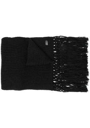 Saint Laurent logo patch fringed scarf - Black