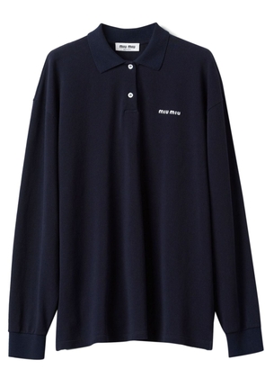 Miu Miu logo-embroidered piqué polo shirt - Blue