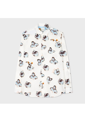 Paul Smith White 'Orchid' Print Viscose-Blend Shirt