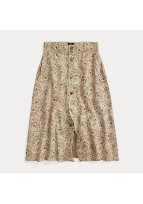 Floral-Print Seeded Linen Skirt