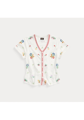 Floral-Embroidered Jersey Top