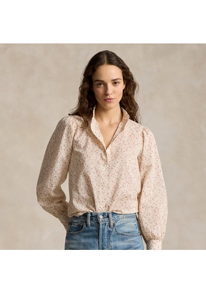 Ruffle-Trim Floral Cotton Shirt