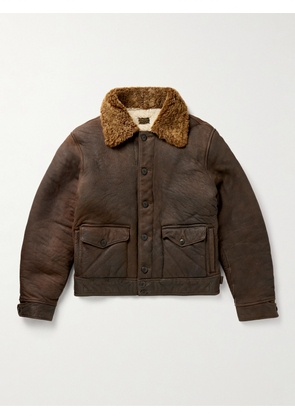 RRL - Peyton Shearling-Trimmed Leather Jacket - Men - Brown - S