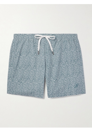 Brioni - Straight-Leg Mid-Length Logo-Embroidered Printed Swim Shorts - Men - Blue - S