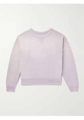 Maison Margiela - Logo-Print Distressed Cotton-Jersey Sweatshirt - Men - Purple - XS