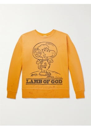 SAINT Mxxxxxx - Distressed Printed Cotton-Jersey Sweatshirt - Men - Yellow - S