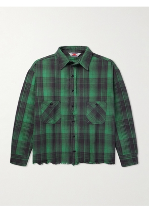 SAINT Mxxxxxx - Distressed Checked Cotton-Flannel Shirt - Men - Green - S