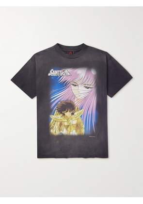 SAINT Mxxxxxx - Saint Seiya Distressed Printed Cotton-Jersey T-Shirt - Men - Gray - S
