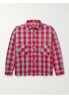 SAINT Mxxxxxx - Distressed Checked Cotton-Flannel Shirt - Men - Red - S