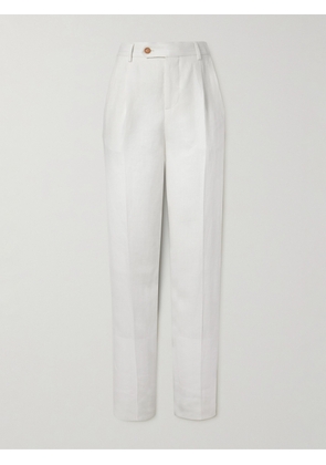 Brunello Cucinelli - Slim-Fit Straight-Leg Pleated Linen-Twill Suit Trousers - Men - White - IT 46