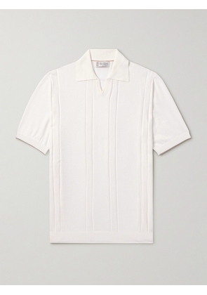 Brunello Cucinelli - Honeycomb-Knit Cotton Polo Shirt - Men - White - IT 46