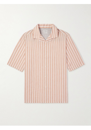 Brunello Cucinelli - Camp-Collar Striped Linen and Lyocell-Blend Shirt - Men - Orange - S