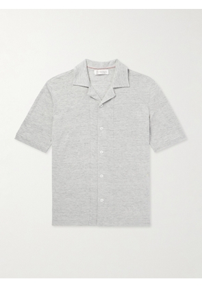 Brunello Cucinelli - Camp-Collar Slub Linen and Cotton-Blend Shirt - Men - Gray - IT 44