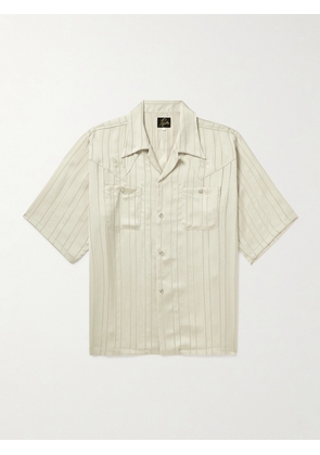 Needles - Camp-Collar Logo-Embroidered Striped Georgette Western Shirt - Men - Neutrals - S