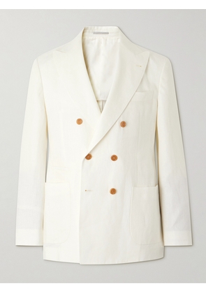 Brunello Cucinelli - Double-Breasted Linen Suit Jacket - Men - White - IT 46