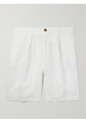 Brunello Cucinelli - Straight-Leg Pleated Linen Bermuda Shorts - Men - White - IT 44
