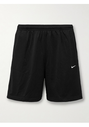 Nike - Solo Swoosh Straight-Leg Logo-Embroidered Mesh Shorts - Men - Black - S