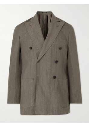 Rubinacci - Double-Breasted Linen Suit Jacket - Men - Green - IT 46