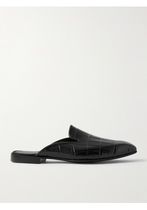 George Cleverley - Croc-Effect Leather Backless Loafers - Men - Black - UK 7