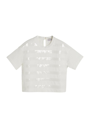 Brunello Cucinelli Kids Cotton Piqué Sequin-Striped T-Shirt (6-12+ Years)