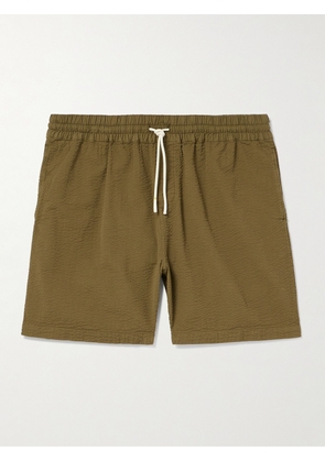 Portuguese Flannel - Atlantico Straight-Leg Cotton-Seersucker Drawstring Shorts - Men - Green - XS