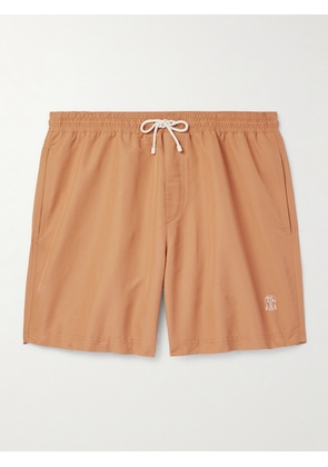 Brunello Cucinelli - Straight-Leg Mid-Length Logo-Embroidered Swim Shorts - Men - Orange - XS