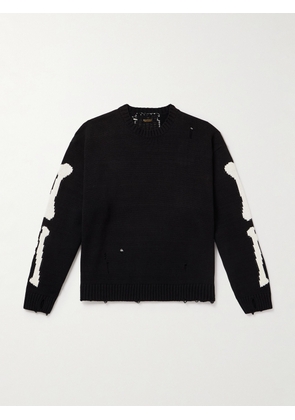 KAPITAL - 5G Distressed Intarsia Cotton-Blend Sweater - Men - Black - 1