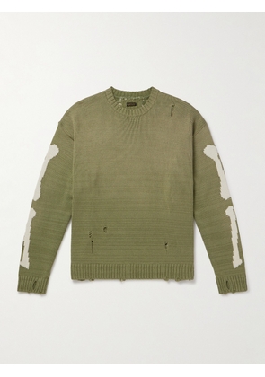 KAPITAL - 5G Distressed Intarsia Cotton-Blend Sweater - Men - Green - 1