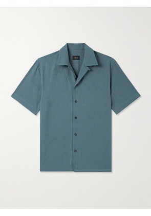 Brioni - Convertible-Collar Cotton-Seersucker Shirt - Men - Blue - S