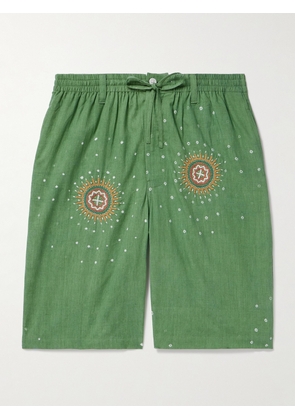 Kardo - Straight-Leg Embroidered Cotton Drawstring Shorts - Men - Green - S