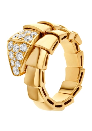 Bvlgari Large Yellow Gold And Diamond Serpenti Scaglie Ring