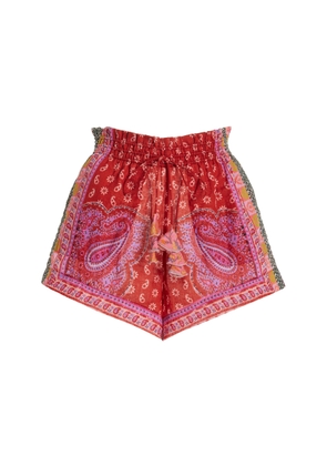 BOTEH - Kaleido High-Waisted Cotton-Linen Shorts - Red - 0 - Moda Operandi