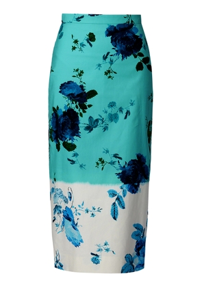 Erdem - Cotton Faille Midi Pencil Skirt - Turquoise - UK 8 - Moda Operandi