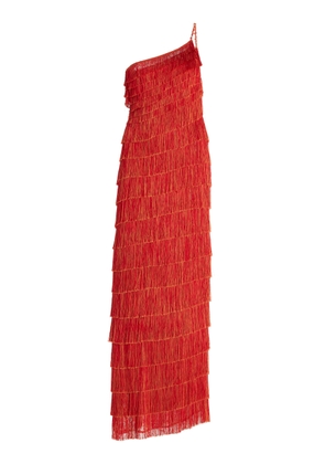 Francesca Miranda - Exclusive One-Shoulder Fringed Silk-Blend Maxi Dress - Red - US 0 - Moda Operandi
