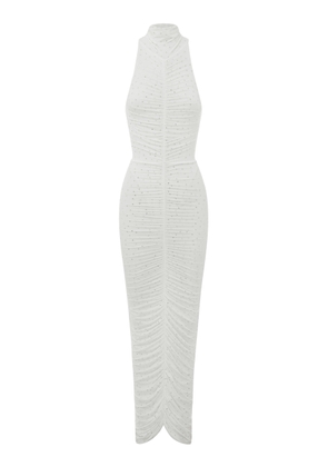Alex Perry - Turtleneck Ruched Crystal Jersey Column Dress - White - AU 4 - Moda Operandi