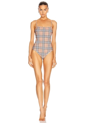 Burberry Delia One Piece Swimsuit in Archive Beige Check. Size XXS (also in XS).