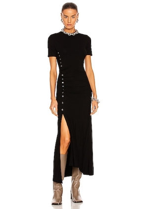 RABANNE Ruched Snap Midi Dress in Black - Black. Size 36 (also in 34, 38).