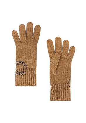 Burberry Graphic Logo Cashmere Gloves in Camel - Tan. Size S/M (also in M/L).