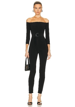 Norma Kamali Off Shoulder Catsuit in Black - Black. Size L (also in M, S, XL, XS).