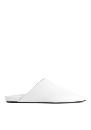 Flat Leather Mules - White