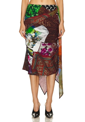 Marine Serre Jersey Body Shelter Draped Skirt in Multi - Burgundy. Size L (also in XS).