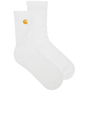 Carhartt WIP Chase Socks in White & Gold - Green. Size all.