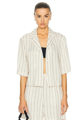 Loulou Studio Lago Cropped Shirt in Ivory & Black - Ivory. Size S (also in M, XS).