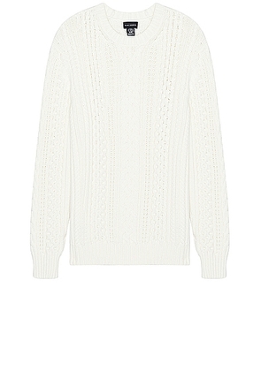 Club Monaco Large Cable Crew Sweater in Egret - Grey. Size L (also in M, S).