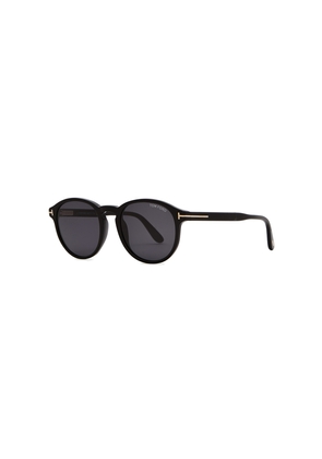 Tom Ford - Round-frame Sunglasses Black, Designer-stamped Dark Grey Lenses, Signature Gold-tone 'T' Insert at Temples